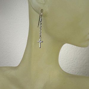 NEW Real Silver Dangling Cross Earrings